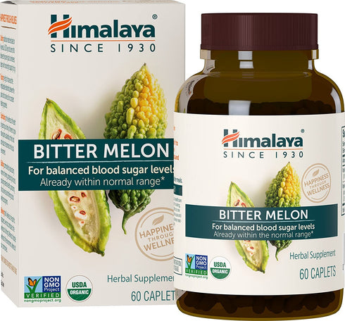 Himalaya Organic Bitter Melon / Karela for Balanced Blood Sugar Support, 660 mg, 60 Caplets, 1 Month Supply